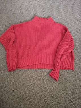 Womens Red Chunky Knit Mock Neck Sweater